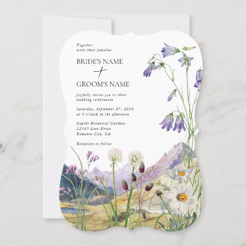 Rustic Watercolor Wildflower Mountain Wedding Invitation