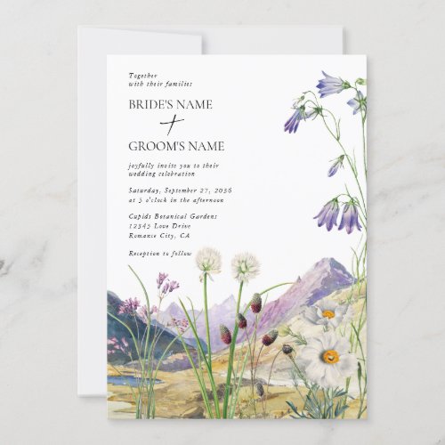 Rustic Watercolor Wildflower Mountain Wedding Invitation