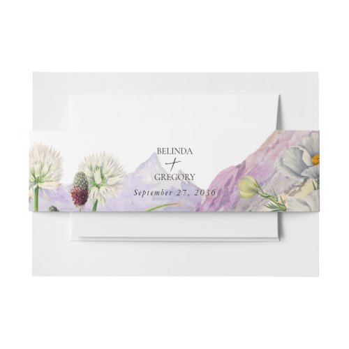 Rustic Watercolor Wildflower Mountain Wedding Invitation Belly Band