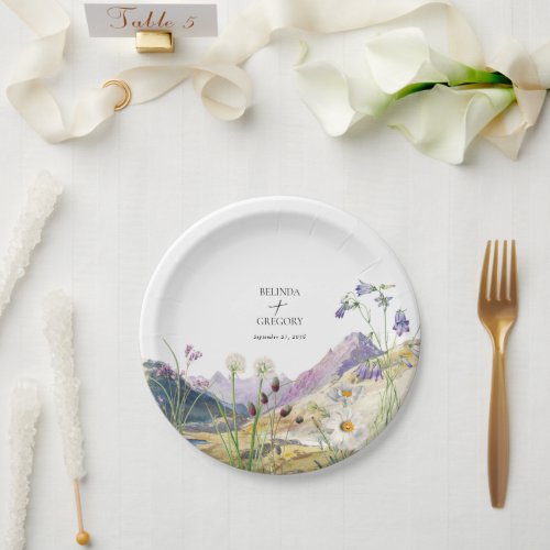 Rustic Watercolor Wildflower Mountain Wedding Paper Plates