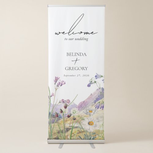 Rustic Watercolor Wildflower Mountain Wedding Retractable Banner