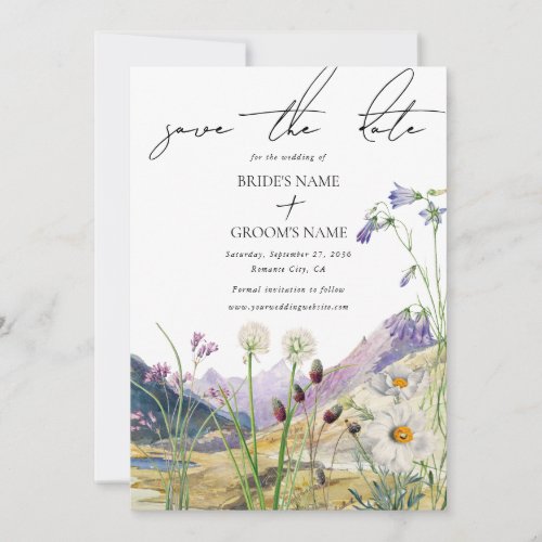 Rustic Watercolor Wildflower Mountain Wedding Save The Date