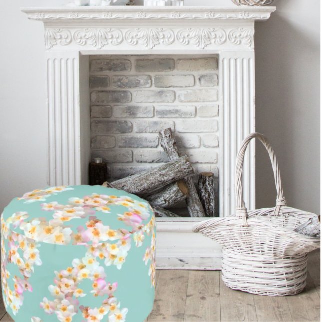 Rustic Watercolor Wildflower Round Pouf (Creator Uploaded)