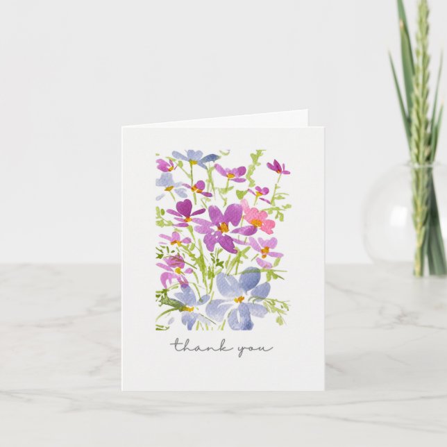 Rustic Watercolor Wildflower Thank You Card (Front)