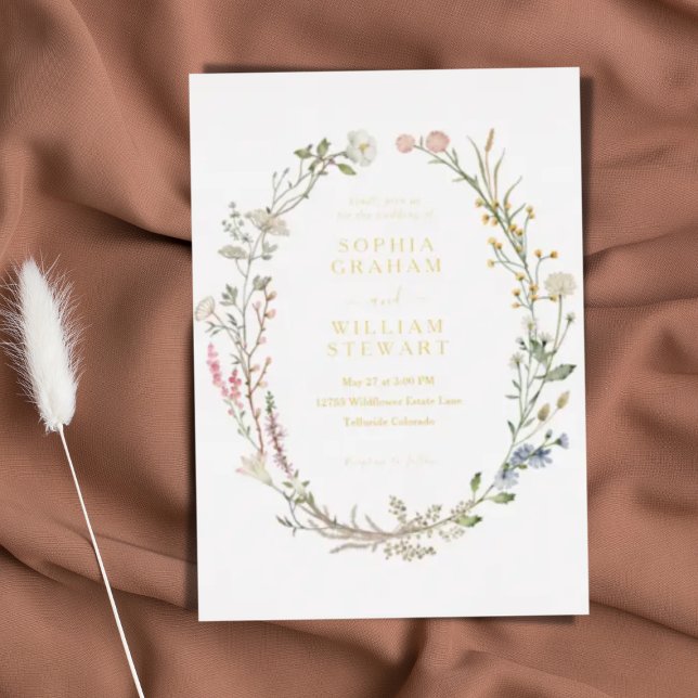 Rustic Watercolor Wildflower Theme Spring Wedding Foil Invitation (Creator Uploaded)