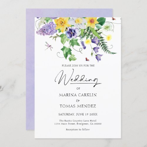 Rustic Watercolor Wildflower Wedding Invitation