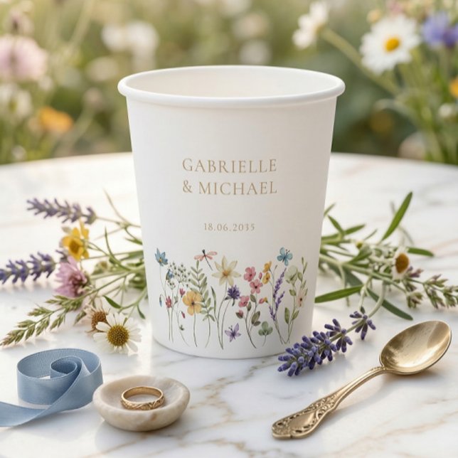 Rustic Watercolor Wildflower Wedding  Paper Cups (Creator Uploaded)