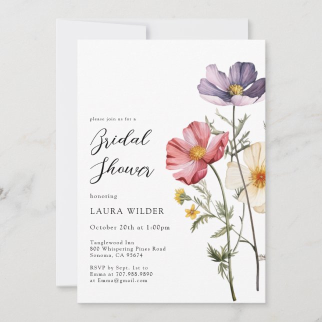 Rustic Watercolor Wildflowers Bridal Shower Invitation (Front)