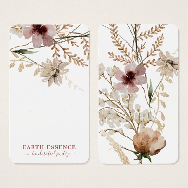 Rustic Watercolor Wildflowers Earring Display Card (Front & Back)