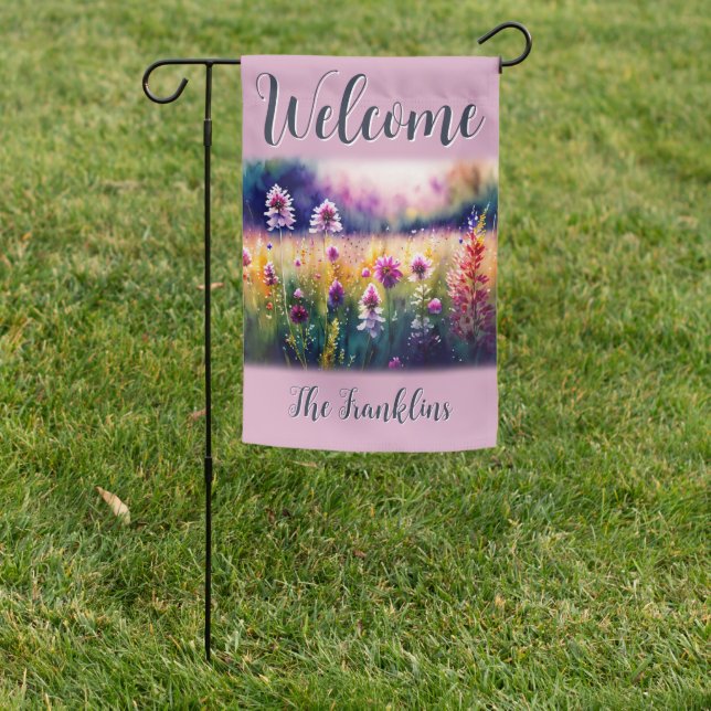 Rustic Watercolor Wildflowers in Field Garden Flag (In SItu)