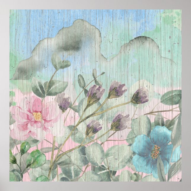 Rustic Watercolor Wildflowers Poster (Front)