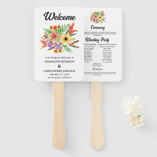 Rustic Watercolor Wildflowers Wedding Program Hand Fan