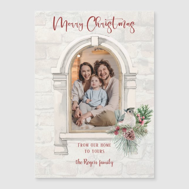 Rustic Watercolor Window w/Christmas Floral Photo (Front)