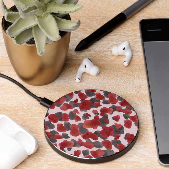 Rustic Watercolor Winter Animal Print Wireless Charger (Desk 2)