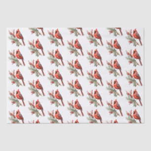Rustic Watercolor Winter Cardinal Holly Branch  Tissue Paper