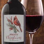 Rustic Watercolor Winter Cardinal Holly Branch Wine Label<br><div class="desc">Stylish and festive,  this Rustic Watercolor Winter Cardinal Holly Branch design with gold snow will keep nature with you any time of the year.  The design features a watercolor cardinal sitting atop of a holly berry branch,  making it great for winter time and Christmas.</div>
