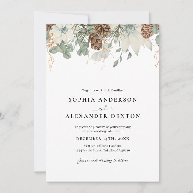 Rustic Watercolor Winter flowers  Invitation (Front)