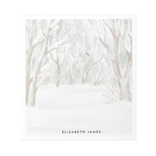 Rustic Watercolor Winter Forest Personalized Notepad (Front)
