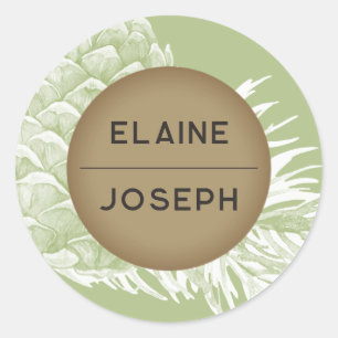 Rustic Watercolor Winter Forest Pine Cone Wedding Classic Round Sticker