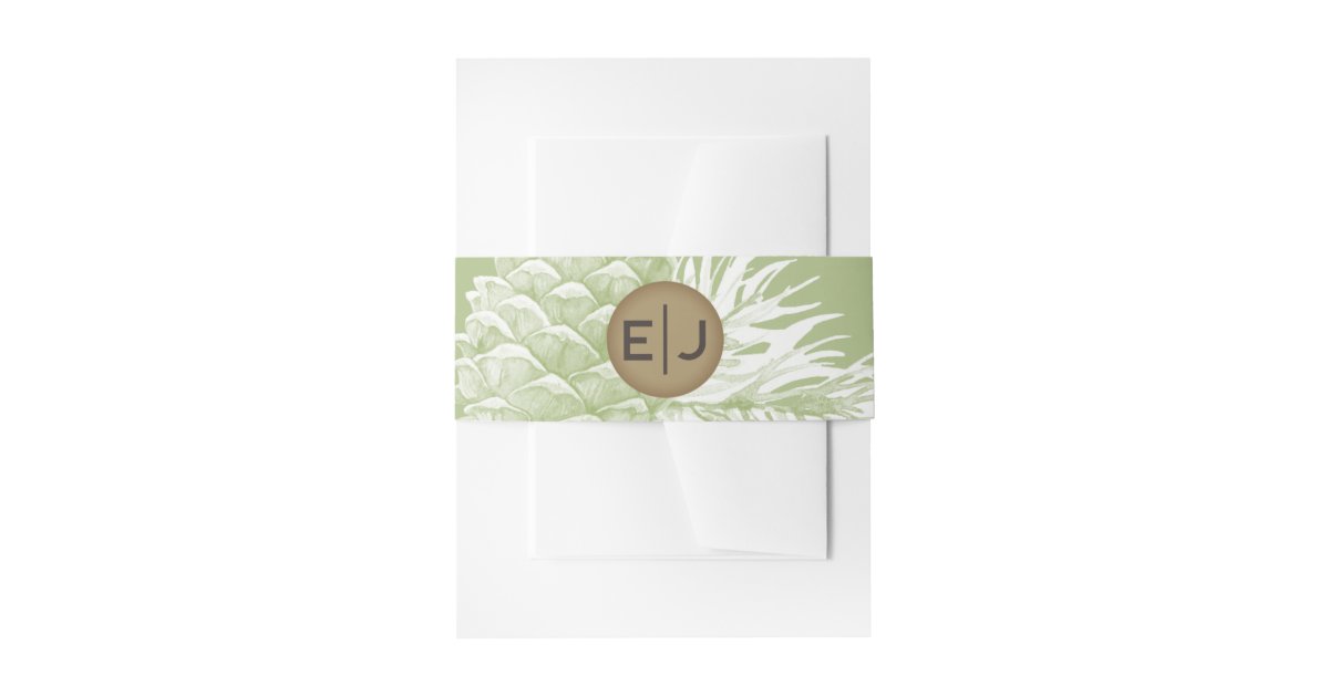 Rustic Watercolor Winter Forest Pine Cone Wedding Invitation Belly Band ...