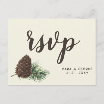 Rustic Watercolor Winter Forest Pine Cone Wedding Invitation Postcard