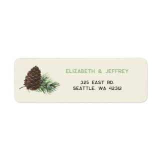 Rustic Watercolor Winter Forest Pine Cone Wedding Label