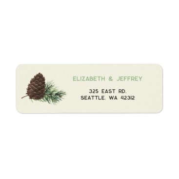 Rustic Watercolor Winter Forest Pine Cone Wedding Label