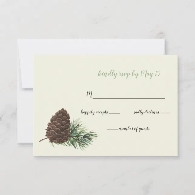 Rustic Watercolor Winter Forest Pine Cone Wedding RSVP Card | Zazzle