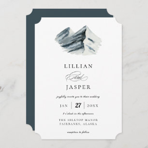 Rustic Watercolor Winter Mountain Wedding Invitation