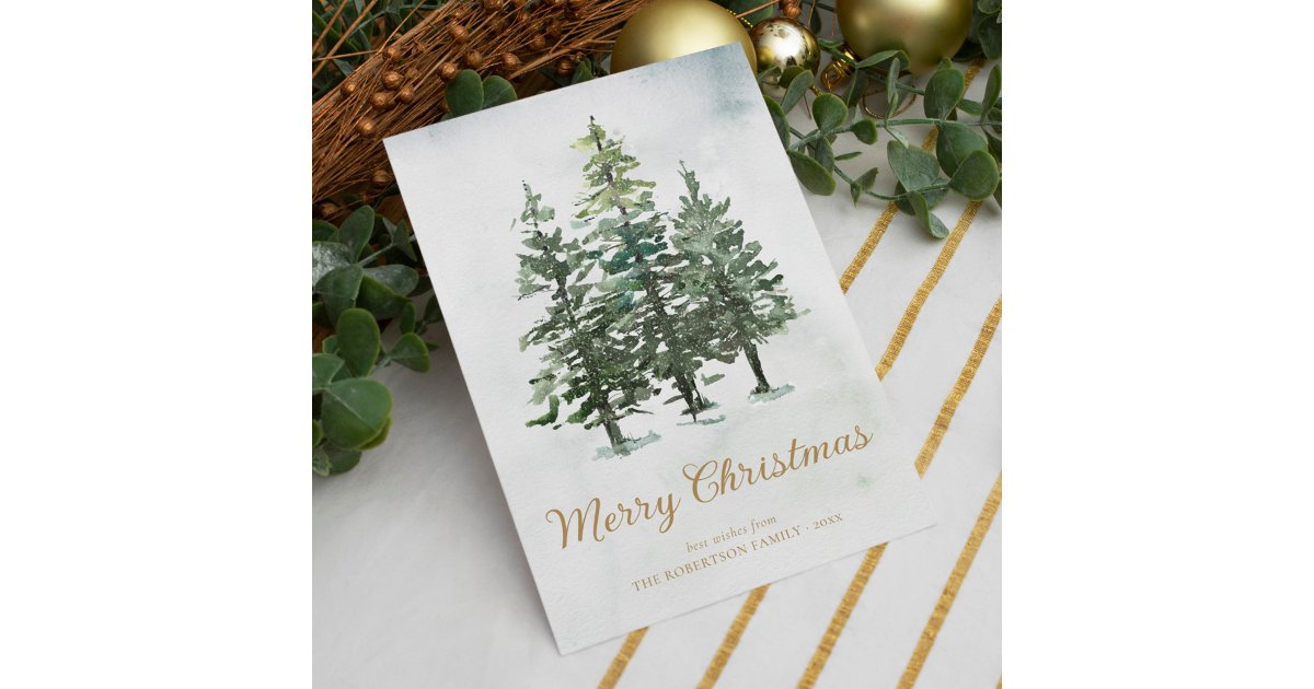 Rustic Watercolor Winter Pine Forest Christmas Holiday Card | Zazzle