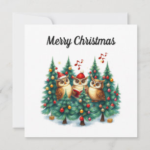 Rustic Watercolor Winter Pine Trees Caroling Holiday Card