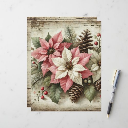 Rustic Watercolor Winter Poinsettia Paper