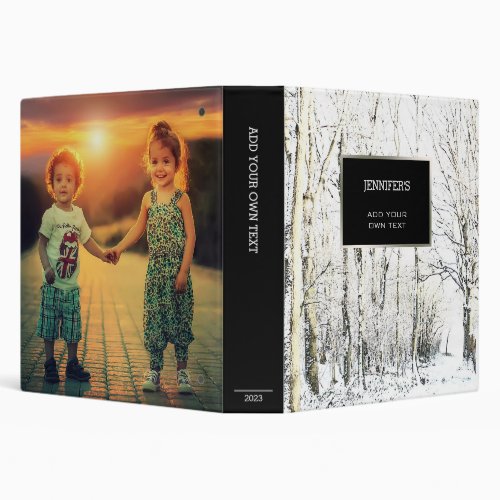 Rustic watercolor winter snow forest family photo 3 ring binder