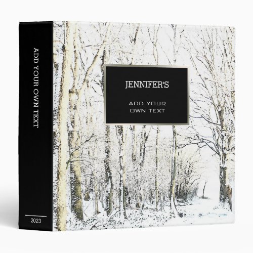 Rustic watercolor winter snow forest personal 3 ring binder
