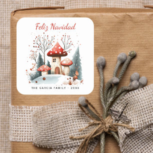 Rustic Watercolor Winter Woodland Feliz Navidad Square Sticker