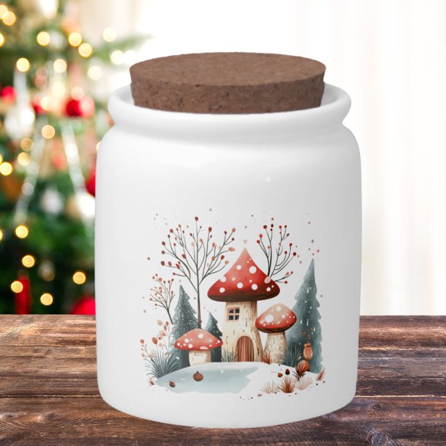 Rustic Watercolor Winter Woodland Mushrooms Candy Jar (Creator Uploaded)