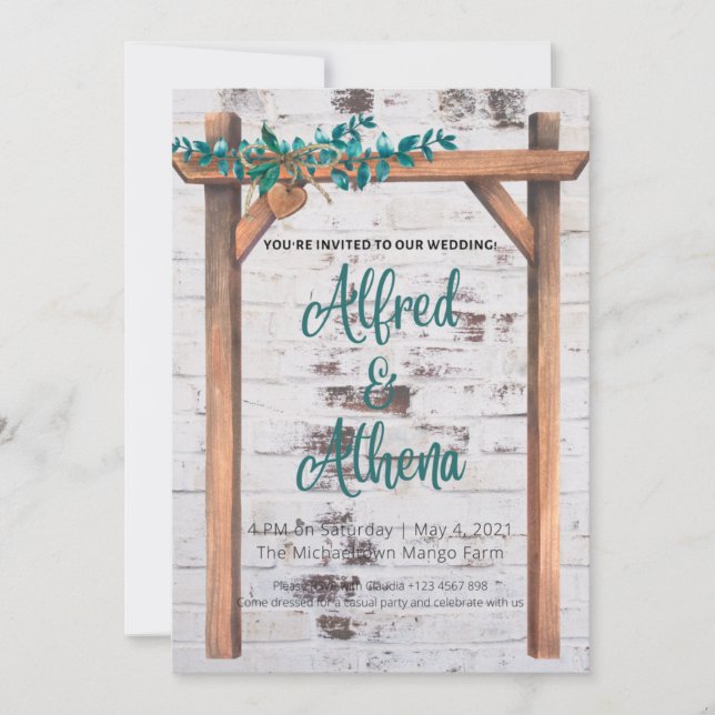 Rustic Watercolor Wood Frame Wedding  Invitation (Front)