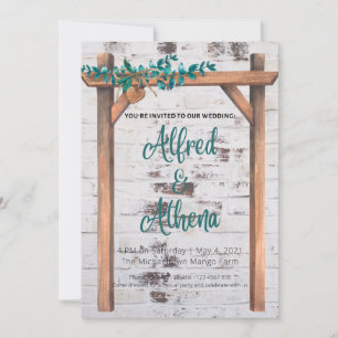 Rustic Watercolor Wood Frame Wedding Invitation