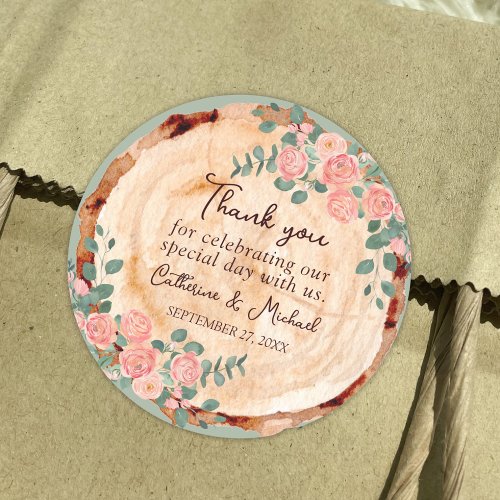 Rustic Watercolor Wood Slice Sage Green  Classic Round Sticker