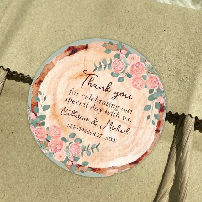 Rustic Watercolor Wood Slice Sage Green  Classic Round Sticker (Creator Uploaded)