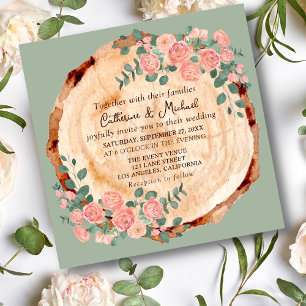 Rustic Watercolor Wood Slice Sage Green Invitation
