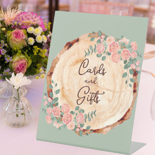 Rustic Watercolor Wood Slice Sage Green  Pedestal Sign