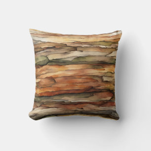 Rustic Watercolor Wood Tree Bark Green Brown Tan Throw Pillow