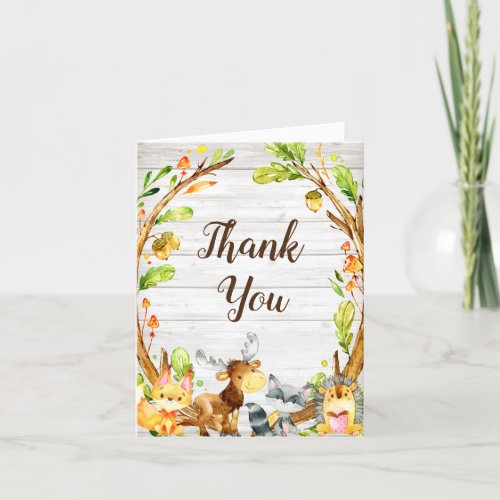 Rustic Watercolor Woodland Animals Baby Shower Thank You Card