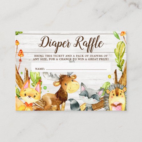 Rustic Watercolor Woodland Animals Diaper Raffle Enclosure Card