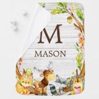 Rustic Watercolor Woodland Animals Personalized Baby Blanket