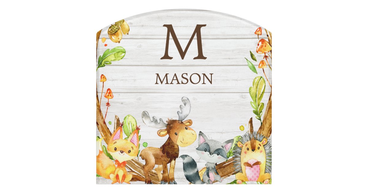 Rustic Animal Sign Rustic Watercolor Woodland Animals Personalized Door Sign | Zazzle
