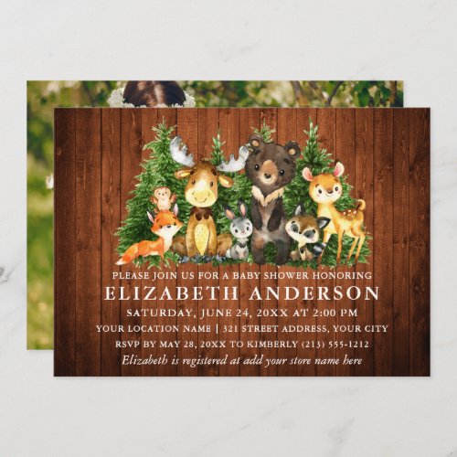 Rustic Watercolor Woodland Animals Shower Photo Invitation