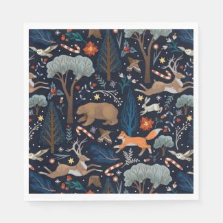 Rustic Watercolor Woodland Animals Trees Christmas