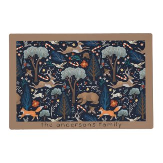 Rustic Watercolor Woodland Animals Trees Christmas